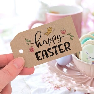 Etiquetas de regalo de Pascua Kraft, etiquetas de Feliz Pascua para huevos de Pascua, etiquetas de Pascua recicladas, etiquetas de regalo de primavera de Pascua, etiqueta de tarjeta Kraft, 5 x 9 cm
