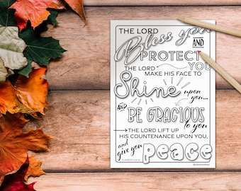 Digital Bible verse coloring page, Christian Colouring sheet, instant download, Numbers 6:24-26, The Lord bless you, The Blessing,