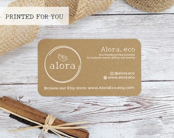 100 tarjetas de presentación con logotipo y esquinas redondeadas, hechas de cartón kraft reciclado, impresas con su logotipo a la izquierda, tarjetas de presentación ecológicas, 9 x 5 cm