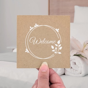 10 cartes de bienvenue d'invité, imprimées pour votre mariage ou votre propriété de location, 4 pouces cartes brunes pour souhaiter la bienvenue à vos invités, double couronne impression blanche