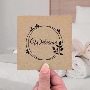 10 cartes de bienvenue d'invité, imprimées pour votre mariage ou votre propriété de location, 4 pouces cartes brunes pour souhaiter la bienvenue à vos invités, double couronne impression noire