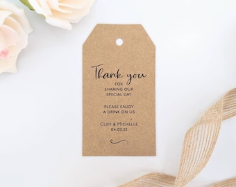 30 Kraft brown wedding favour tags, printed for you, made to order with your text and names, gift tags for your wedding guest tables, 5x9cm