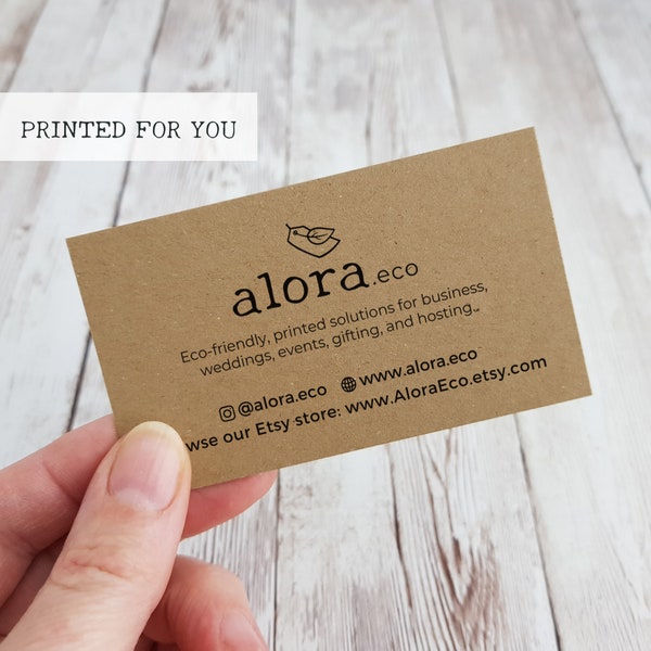 Black on brown business cards, recycled kraft card, made to order with your logo central, fully customised, eco-friendly calling card, 9x5cm