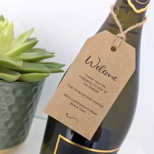 30 Hospitality Welcome Gift Tags, Printed for your holiday home or guest house, guest wine tags, vacation rental property, for holiday host