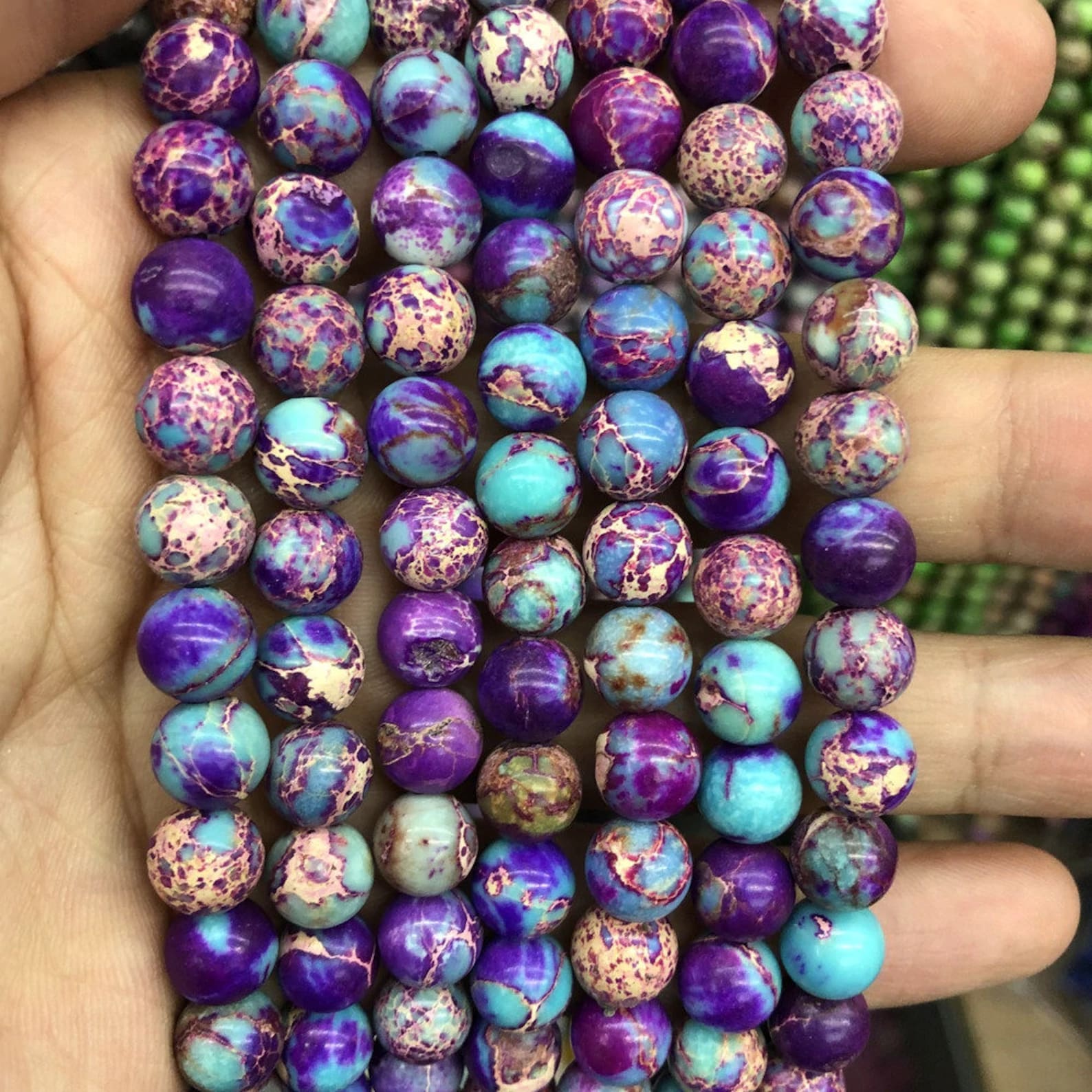Natural Blue Purple Imperial Jasper Beads Sea Sediment Round Etsy