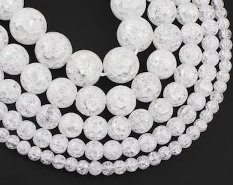 Natural White Cracked Quartz Round loose Beads,Round smooth ,AAA Quality 4,6,8,10,12mm size available,Round smooth jewelry,Jewelry making