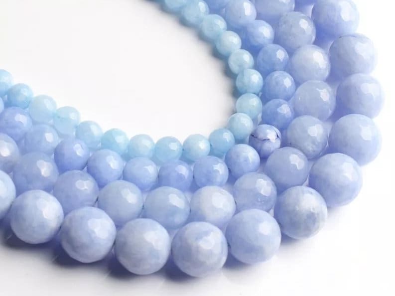 4/6/8/10MM Natural Sky Blue Jade Chalcedony Round Gemstone Loose Beads 15''