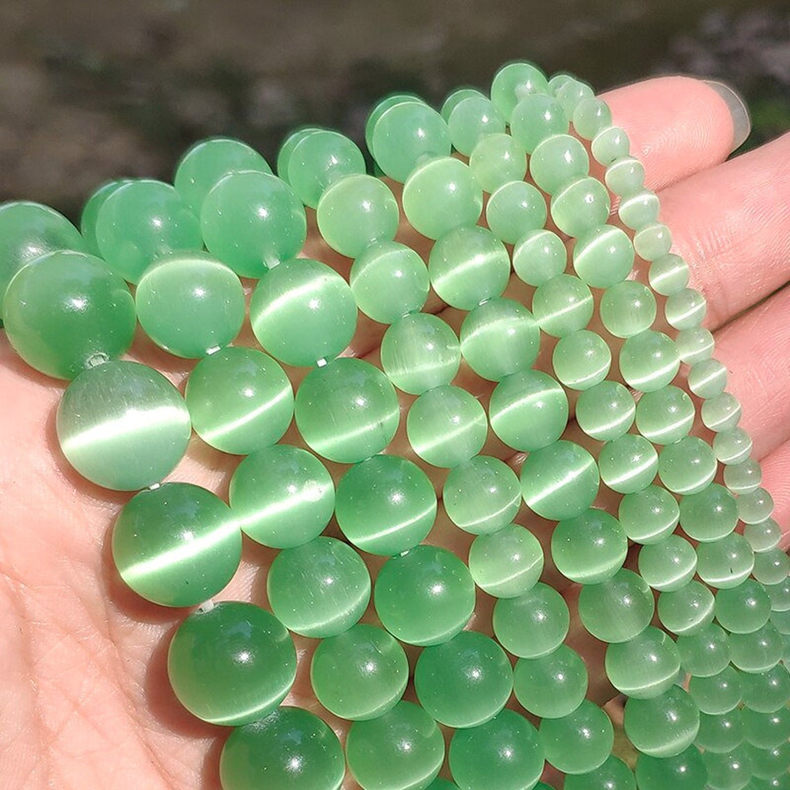 Natural Light Green Cat's Eye Opal Round Loose Beadsround Etsy