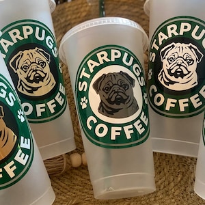 Ready to ship! Starpugs/pug Cup authentic  24 oz Reusable Starbucks cold cup with a pug design  for the dog lover!