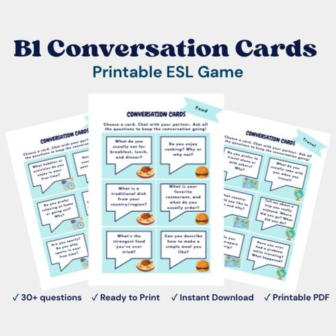 B1 ESL Conversation Cards | Speaking Prompts for English Class ...