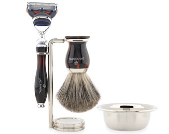 Set de afeitado color vino tinto, maquinilla de afeitar de 5 filos, brocha Super Hair y cuenco de acero