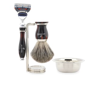 Wine Red Color Shaving Set, 5 Edge Compatible Razor, Super Hair Shaving Brush, Dual Shaving Stand & Stainless Steel Bowl Perfect Gift Set