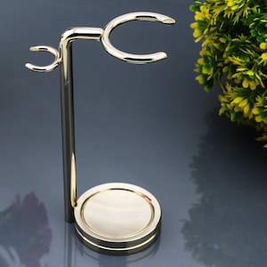 Handmade German Stainless Steel Double Shaving Stand/Holder for Both Brush and Razor - Chrome Plated - Standard Size Stand