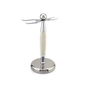 Ivory Double Shaving Stand/Holder for Both Brush and Razor - Premium Resin & German Stainless Steel - Chrome Plated - Standard Size Stand