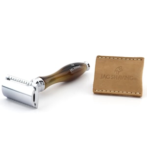 Luxury Double Edge Safety Razor For Perfect Clean Shave Shaving Razor with Leather Pouch