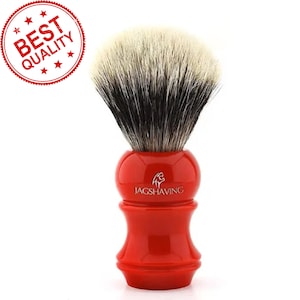 Luxury Red Resin Handle Silver Tip Hair Shaving Brush, Barber/Salon Shaving Brush, Shave Brush for Wet Shave Using Shaving Cream & Soap