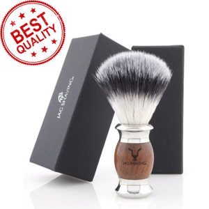 Wood and Metal, Shaving Cream Brush, Synthetic Hair Brush, Shave Brush for Wet Shaving, Mens Shaving Brush