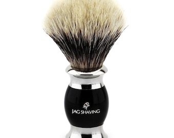 Premium Quality Silver Tip Hair Shaving Brush With Black Resin Handle, shave Brush, Babar/Salon Shaving Brush Best Gift idea for Men