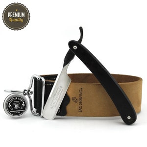 Handgefertigtes 3-teiliges Cut Throat Rasiermesser Set - Rasiermesser - Doppelseitiger Streichriemen - Streichriemen Paste - Nachhaltig - Perfekt für die Nassrasur