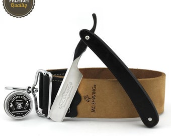 Handmade 3Pc Cut Throat Razor Kit - Straight Razor - Double Sided Strop - Strop Paste - Sustainable - Perfect for Wet Clean Shave - Gift Set
