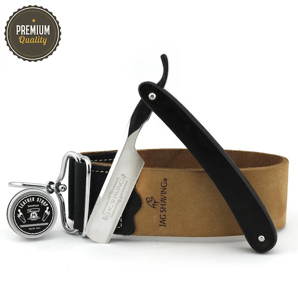 Kit de 3 rasoirs faits main coupés pour la gorge - Rasoir droit - Strop double face - Strop Paste - Durable - Parfait pour un rasage de près - Coffret cadeau