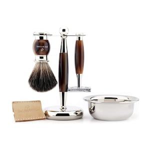 Shaving Kit, Double Edge Safety Razor, Shaving Brush, Dual Shaving Stand, Stainless Steel Bowl & Razor Case Perfect Gift Set for Men