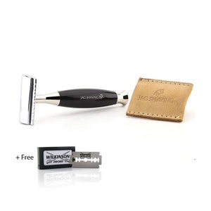 Double Edge Safety Razor Beard and Mustache Perfect Clean Shave Shaving Razor with Leather Pouch Perfect Gift for Men