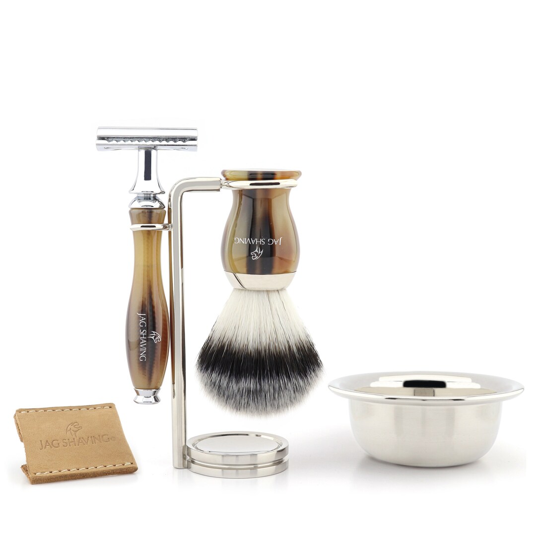 Fancy Shaving Razor Luxury Shaving Set, DE Safety Razor, Synthetic Silver Tip Brush, Stand ...