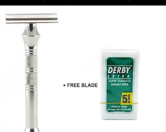 Handmade DE Safety Razor | Stainless Steel & Brass, Wet Shaving Gift