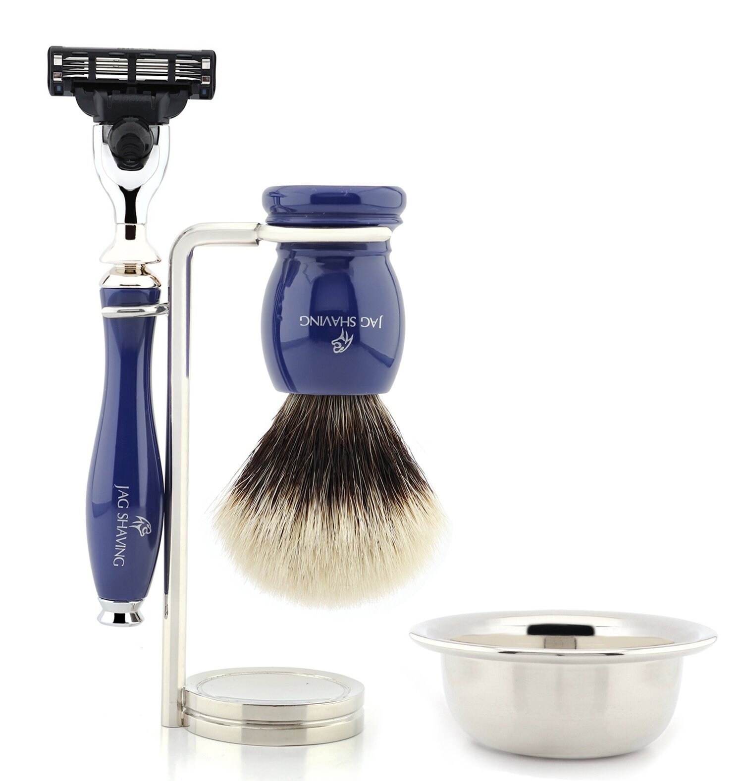 Luxury Silver Tip Badger Hair Shaving Brush Kit With Mach 3 Razor