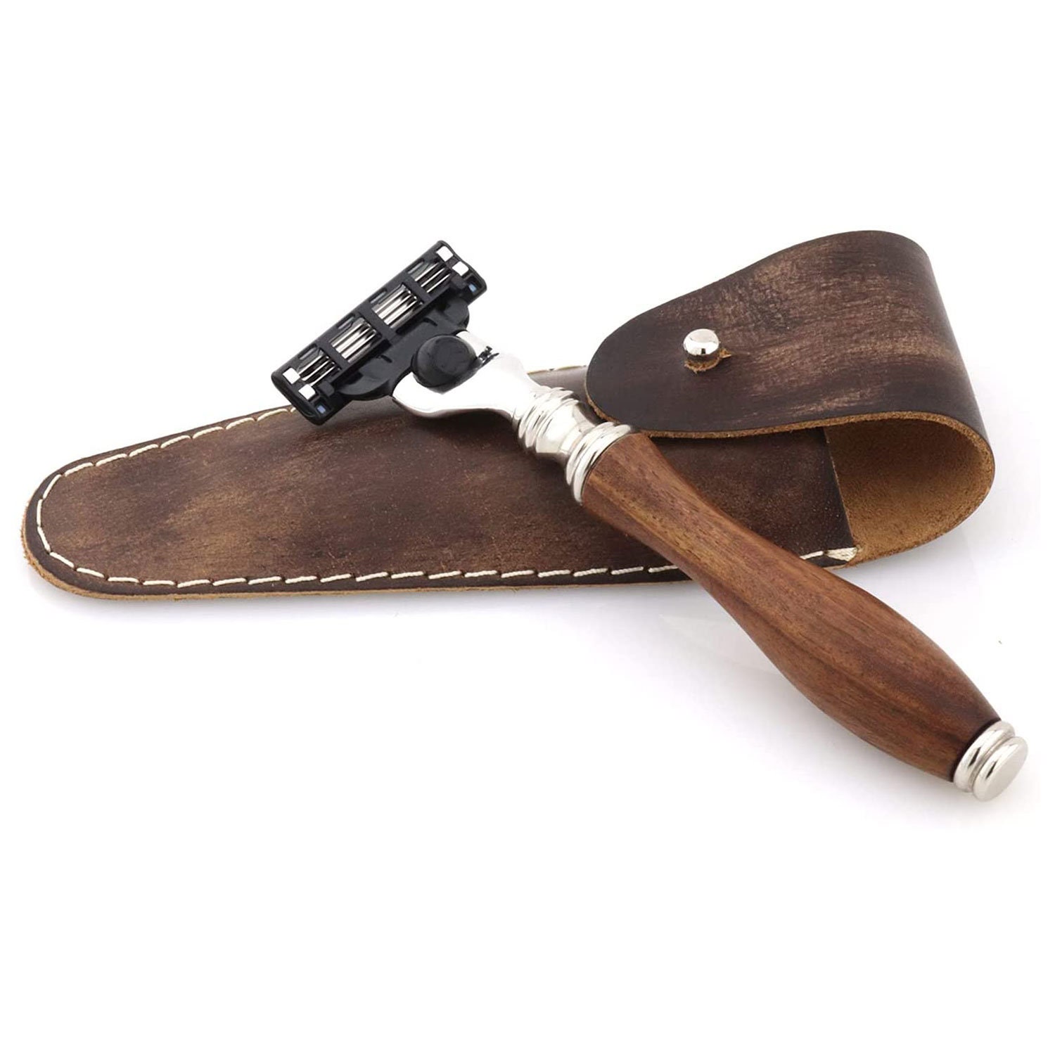 Hand Crafted 3 Edge Shaving Razor with Leather Pouch for Men & Women, Travel Shaving Razor, Best Gift Idea