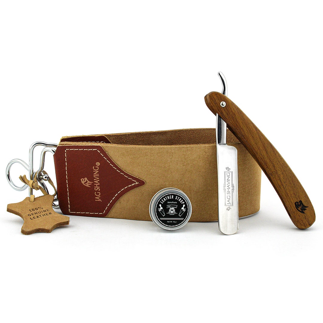 Jag Shaving 3pc Cut Throat Razor Kit Straight Razor Double Sided Strop