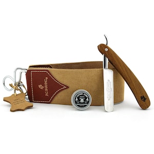 3Pc Cut Throat Razor Kit - Straight Razor - Double-Sided Strop - Honing Compound - Sustainable - Perfect Gift Set for Men