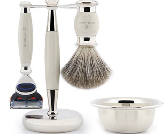 High-Quality Shaving Set for Men, 5 Edge Razor - Super Hair Shaving Brush - Dual Shaving Stand & Shaving Bowl Gift Set