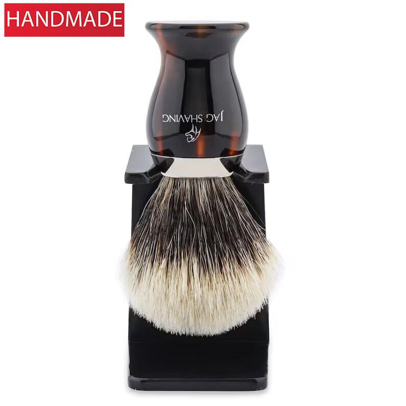 Classic Handmade Pure Silver Tip Hair Shaving Brush with Antique Brush Stand/Holder image 2
