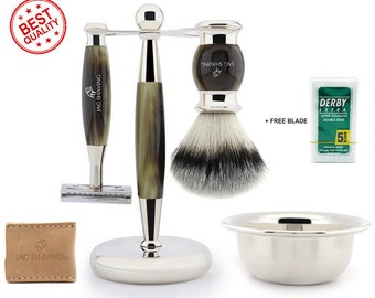 Artisan Men's Shaving Set | Resin, Stainless Steel, & Leather