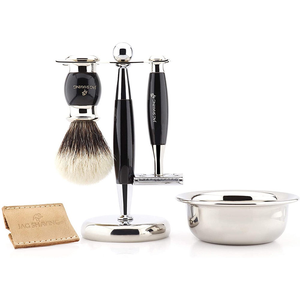 Luxury Shaving Kit with Double Edge Safety Razor, Silver Tip Hair Shaving  Brush, Dual Shaving Stand & Bowl Perfect Gift Set for Men