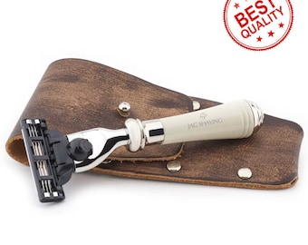 3 Edge Shaving Razor with Leather Pouch, Travel Shaving Razor, for Men & Women