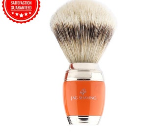 Luxury Silver Tip Hair Shaving Brush With Orange Metal Handle Best For Men Shaving