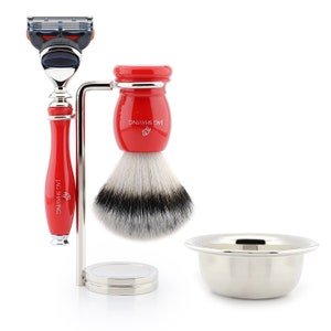 Shaving Set for Men, 5 Edge Razor, Synthetic Hair Shaving Brush, Dual Shaving Stand & Stainless Steel Bowl Best Gift Set