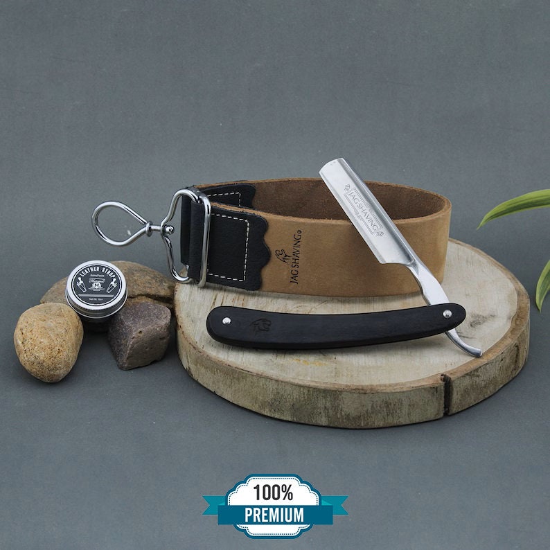 Handmade 3pc Cut Throat Razor Kit Straight Razor Double Sided Strop