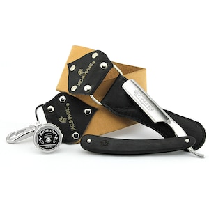 3 Piece Straight Cut Throat Razor Kit - Straight Razor - Double-Sided Leather Strop - Strop Paste - Sustainable - Perfect Gift Set for Men