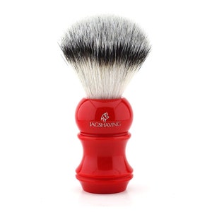 Synthetic Hair Shaving Brush Red Resin Handle Extra Soft Resilient & Vegan!