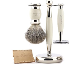 Double Edge Safety Razor Shaving Set,  Super Hair Shaving Brush - Dual Shaving Stand and Razor Case Perfect Gift Set for Men