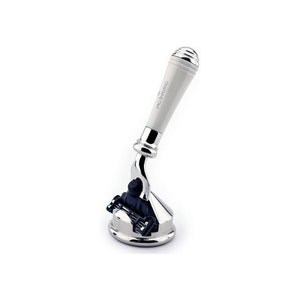 Scheermes met extra korte steel en standaard - patroon met 3 randen Nieuwe luxe handgreep van hoogwaardige hars, perfect als cadeau voor elke heer