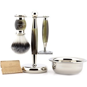 Classic Shaving Set with Double Edge Safety Razor with Razor Case, Synthetic Hair Shaving Brush, Stand, and Bowl Perfect Gift Set for Men