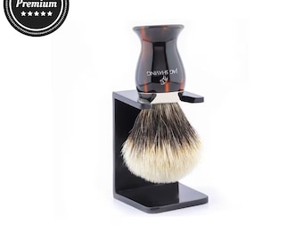 Classic Handmade Pure Silver Tip Hair Shaving Brush with Antique Brush Stand/Holder