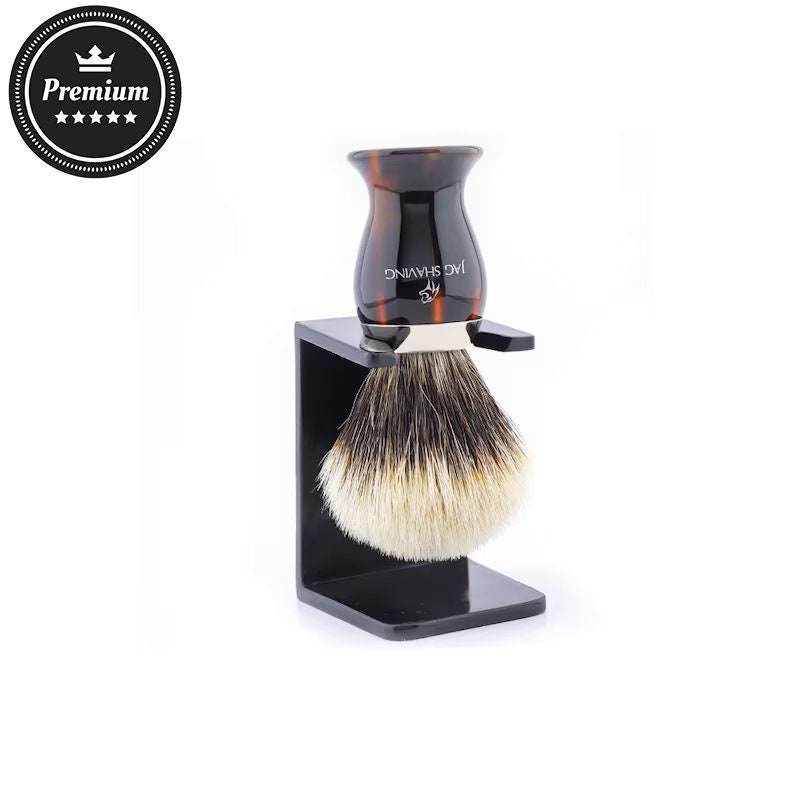 Classic Handmade Pure Silver Tip Hair Shaving Brush with Antique Brush Stand/Holder image 1