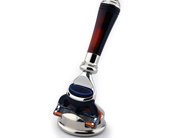 Tortoise Shell Luxury Mini 5 Edge Cartridge Men&#39;s Shaving Razor + Razor Holder in German Stainless Steel