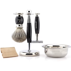 Shaving Set Double Edge Safety Razor - Super Hair Shaving Brush - Brush and Razor Stand - Stainless Steel Bowl & Razor Case, Best Gift Idea